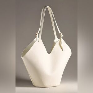 Anthropologie Buckle-Strap Pebbled Faux Leather Tote NWT Cream Shoulder Bag